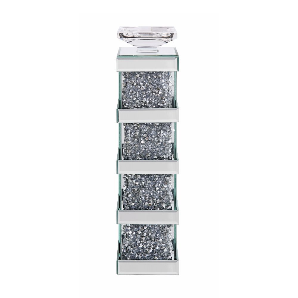Cast a warm glow over any space in your home with this Noralie candleholder. More than stylish, this piece will bring sophistication to your home with its mirrors and faux gem inlay. This gleaming piece comes in two different sizes to choose the one that 