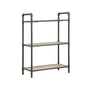 If you-'re a fan of urban industrial design, it-'s easy to see why the Itzel bookcase is a bestseller. The sandy gray frame is sleek, sculptural and ultra modern. Beautified with an antique oak finish, three gallery shelves stack up to great form and func