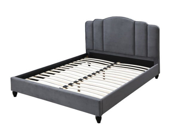 Establish a contemporary style in your bedroom with a calming neutral tone that contribute to a good night-'s sleep. The fully upholstered bed features a channel-tufted headboard for a comfortable spot to lean on. Charcoal fabric upholstery fills the bed 