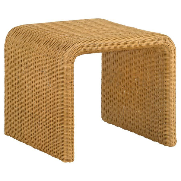 Elevate your boho-inspired living room with this mid-century modern rattan end table, crafted from natural woven rattan over a durable metal frame. Its organic texture and natural finish bring warmth and character to your seating area. Featuring elegant w