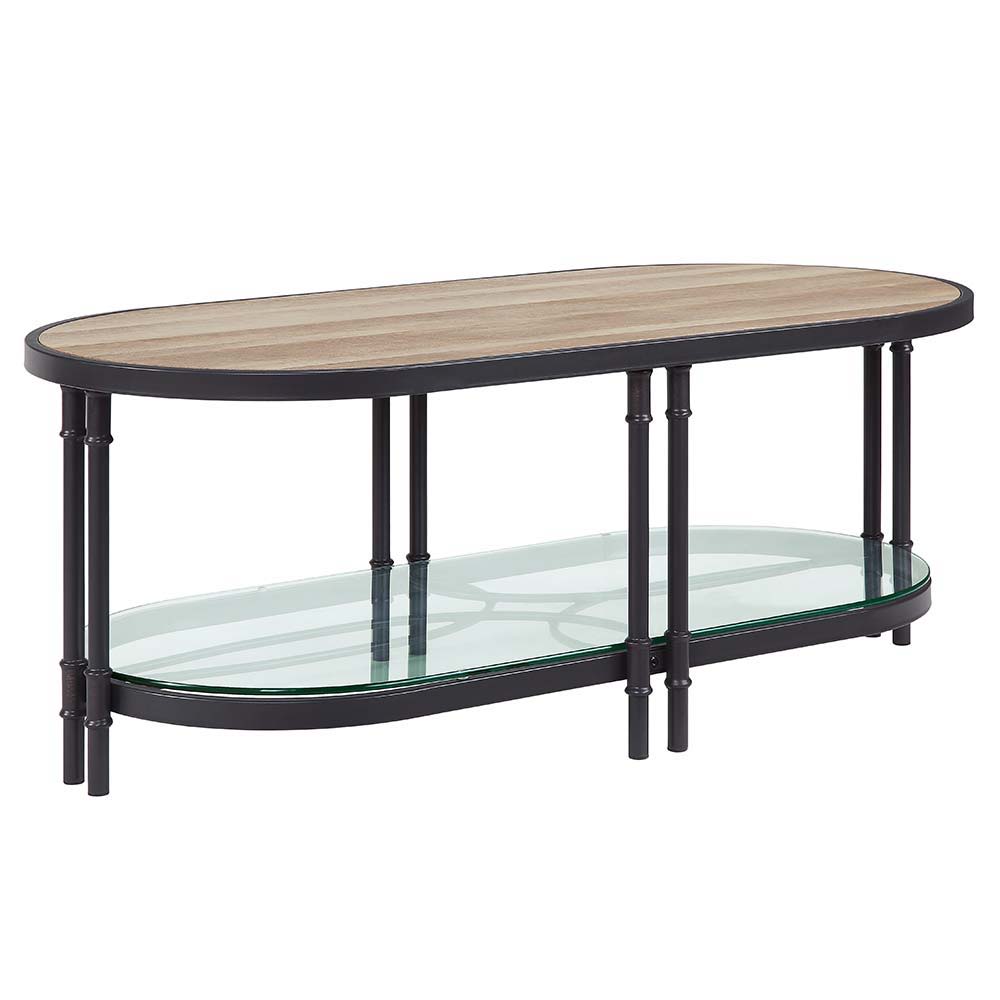 Brantley - Coffee Table With Glass Shelf - Brown, Light - 47-"