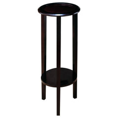 This side table or plant stand showcases an elegant design with smooth, flowing curves, skillfully combining hardwood and engineered wood in its construction for optimal strength and style. The round top, crafted from basswood veneer, is finished in a bea
