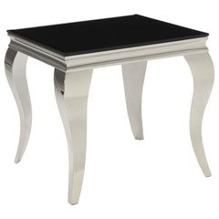 This end table exudes modern glam with a tempered beveled glass top and polished stainless steel cabriole legs. The reflective finish and gracefully curved Queen Anne style legs deliver timeless elegance and a majestic ambiance, perfect for elevating refi