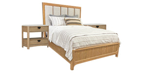 Escape - Bedroom Queen Panel Bed With 2 Nightstands - Glazed Natural Oak