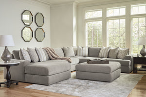 The casual, low-slung shape of this set makes it fully lounge-ready. Its deep seating invites you to sink right in, with bold beveled block arms that are softened by bullnose â€œwaterfallâ€ cushions. Best of all, the modular design lets you stage the pie