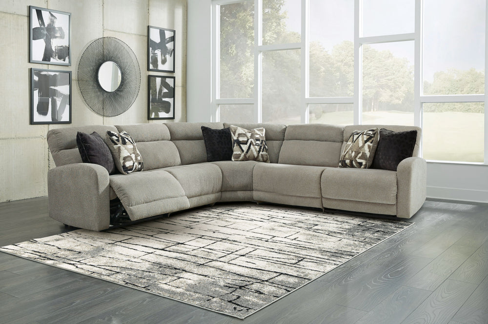 Delightfully modern. Exceptionally comfortable. When it comes to modular furniture with easy-elegant appeal, itâ€™s hard to beat this power reclining sectional. Wrapped in a decadently plush stone-tone fabric for neutral versatility, this chic sectional i
