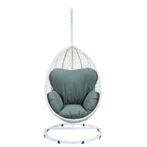 Simona - Patio Swing Chair - Green Fabric & White Wicker