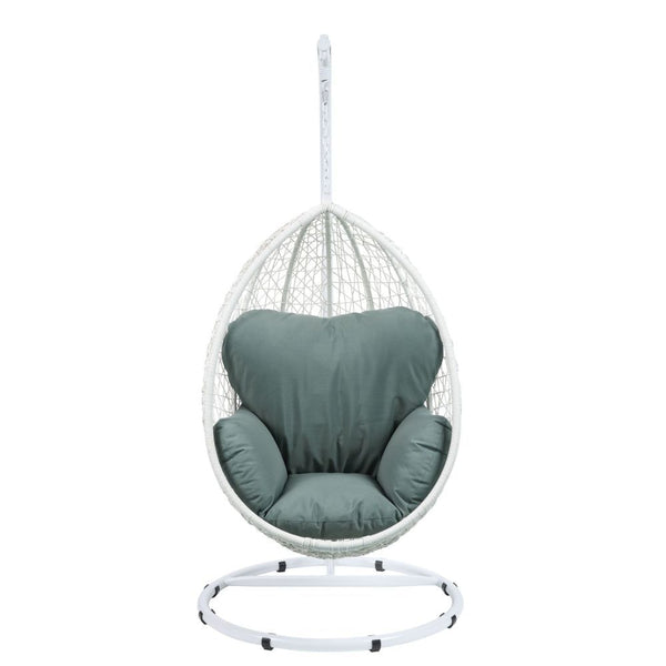 Simona - Patio Swing Chair - Green Fabric & White Wicker