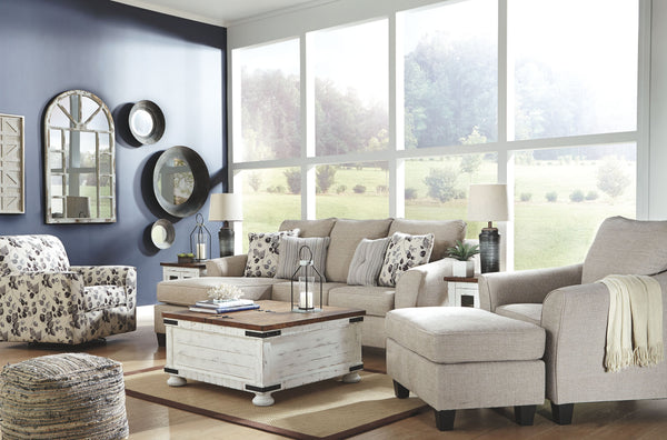 For a fresh spot in your space, turn to this designer chair and ottoman. Wind down at the end of a long day when you sink into this canyon of comfort. <h4><b>Abney - Driftwood - Sofa Chaise</b></h4> <table width=-"100%-"><colgroup><col style=-"width: 30%