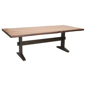 Rugged edges create a sense of rustic character for this wood dining table. Perfect for a family of six, the table measures 90 inches across and can easily accommodate a guest or two. The rectangular tabletop features a warm and inviting natural honey fin