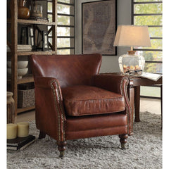 Go for traditional elegance with the Leeds club chair. With its classic design and leather upholstery, this chair offers luxury and longevity. Features top grain leather upholstery, tea-cart caster feet, Nailhead rolled armrests, Thick, comfortable cushio