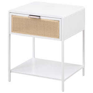 Amherst - 1-Drawer Radio Weave Rattan Metal Side Table - White