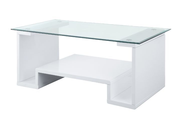 â€¢1 Tier Shelfâ€¢Clear Glass Topâ€¢8mm Glass<br/><br/><b>Product Features</b><ul><li>Case: 1Pc/1Ctn</li><li>Finish: Clear Glass & White High Gloss Finish</li><li>Style: Contemporary</li><li>Materials: Composite Wood, Glass</li></ul><br/>