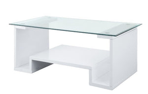 â€¢1 Tier Shelfâ€¢Clear Glass Topâ€¢8mm Glass<br/><br/><b>Product Features</b><ul><li>Case: 1Pc/1Ctn</li><li>Finish: Clear Glass & White High Gloss Finish</li><li>Style: Contemporary</li><li>Materials: Composite Wood, Glass</li></ul><br/>