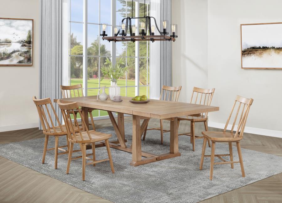 Extension dining table expands up to 106 inches for flexible seating options<h4><b>Middleton - 106" Extension Leaf Dining Table - Natural Brown</b></h4> <table width="100%"><colgroup><col style="width: 30%"> <col style="width: 70%"> </colgroup> <tbody> <t
