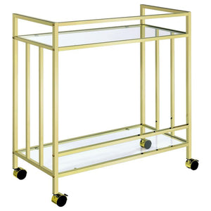Cara - 2-Tier Rectangular Glass Shelf Metal Bar Cart - Brass