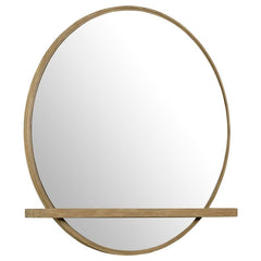 Make the most of your dresser space with this elegant, modern, dresser mirror, designed with a clever built-in tray below and a spacious round mirror above to help you prepare for the day. A wire-brushed sand wash wood frame presents an earthy light tone 