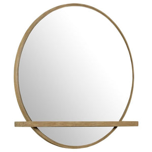 Make the most of your dresser space with this elegant, modern, dresser mirror, designed with a clever built-in tray below and a spacious round mirror above to help you prepare for the day. A wire-brushed sand wash wood frame presents an earthy light tone 
