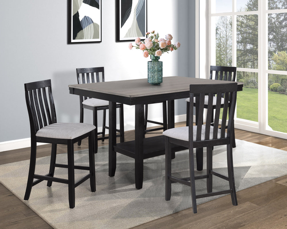 This counter-height dining group marries modern sophistication with casual dining. The ensemble includes a robust table in a 2 toned finish that brings a bold statement to your dining space. The clean lines and solid construction reflect contemporary desi
