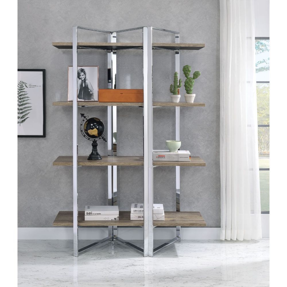 A perfect blend of style and utility, this Libby etagere bookshelf will be the focal point in any setting. Designed to combine contemporary with classic style, this bookshelf is featuring a folding design with four wooden shelves. Sufficient space is avai