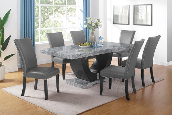 Lyra - Dining Table Top And Base Bottom - Faux Gray Marble