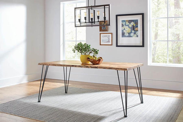 this rectangular dining table is full of bold visuals. Constructed of wood
