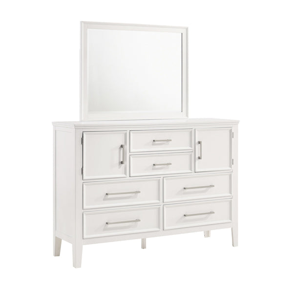 The Andover Mirror for Dresser in White is a perfect blend of durability, style, and functionality, making it an elegant addition to your bedroom. Expertly crafted from solid Rubberwood, manufactured woods, and wood veneers, this mirror is built to last w