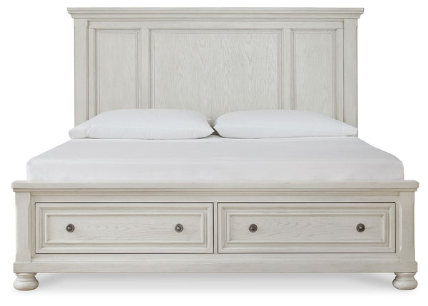 Robbinsdale - Antique White - Queen Panel Storage Bed