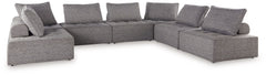 This sectional seeks to bring serenity to your outdoor seating area. Channeling Japandi and casual contemporary aesthetics, its low profile encourages laid-back living without sacrificing sophistication. The included back cushions complete moments of tran