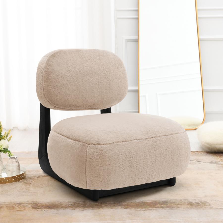 Change up the look and feel of your living room with the addition of a modern accent chair. It-'s an armless design with slipper chair inspirations, updated for a contemporary home. The chair features a legless silhouette with just a slim horizontal suppo