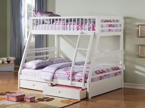 The Jason Bunk Bed is a great addition to any youth room. A twin upper bed and full size lower bed offer lots of space for sweet dreams. Carefully crafted with selected wood and veneers in rich, classic white finish gives this piece a stylish look and mak
