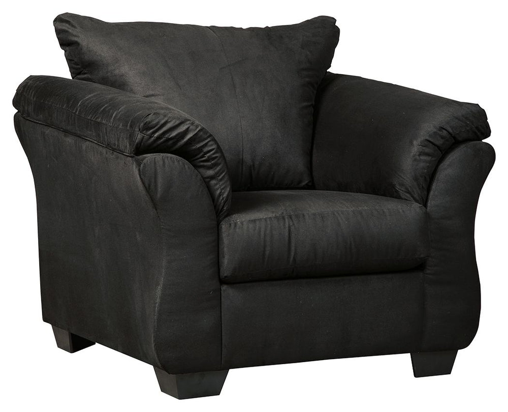 Talk about fine lines and great curves. Thatâ€™s the beauty of this standout chairâ€”made to suit your appreciation for simplicity and love of contemporary style. A striking flared frame, comfy pillow top armrests and an ultra-soft upholstery that holds u