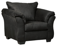 Talk about fine lines and great curves. Thatâ€™s the beauty of this standout chairâ€”made to suit your appreciation for simplicity and love of contemporary style. A striking flared frame, comfy pillow top armrests and an ultra-soft upholstery that holds u