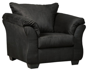 Talk about fine lines and great curves. Thatâ€™s the beauty of this standout chairâ€”made to suit your appreciation for simplicity and love of contemporary style. A striking flared frame, comfy pillow top armrests and an ultra-soft upholstery that holds u