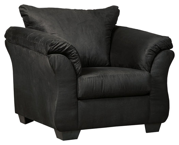 Talk about fine lines and great curves. Thatâ€™s the beauty of this standout chairâ€”made to suit your appreciation for simplicity and love of contemporary style. A striking flared frame, comfy pillow top armrests and an ultra-soft upholstery that holds u