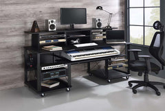 Bigger and better than ever, the Megara music desk is a great option for aspiring artists or producers. It offers plenty of mounting rack space for a lot of musical equipment. It features a pull-out keyboard tray and a smaller pull-out tray on the hutch f