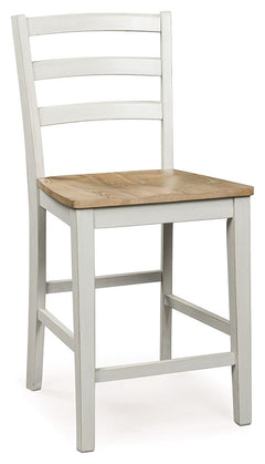 Busy breakfasts and family dinners get a dose of modern farmhouse flair with this counter height bar stool. Its two-tone finish contrasts a light butcher block hue with antiqued white for an utterly charming effect. A contoured seat elevates the comfort l