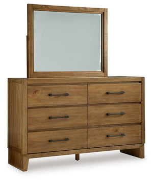 If you appreciate minimalistic style, this dresser and mirror set is the ideal option. Its soft and simple finish has a laid-back sensibility, blending relaxed contemporary design with a trendy allure. The spacious drawers are accented with stylish metal 