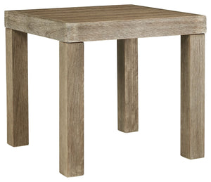 Beautifully on point, this outdoor end table is the natural choice for modern minimalists who know that less is more. Quality crafted of eucalyptus wood, this ultra clean-lined outdoor table is enriched with a multi-step embossed finish that both brings o