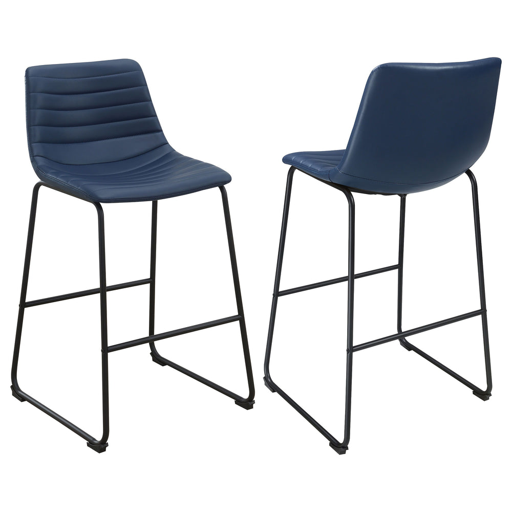 You-'ll love the upgraded ambiance of a set of two contemporary barstools in your kitchen or home lounge. Each counter stool shows off faux leather upholstery over a bucket style seat for inviting comfort. Beautiful color is highlighted with channel tufti