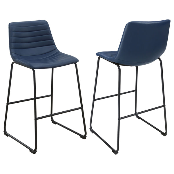 You-'ll love the upgraded ambiance of a set of two contemporary barstools in your kitchen or home lounge. Each counter stool shows off faux leather upholstery over a bucket style seat for inviting comfort. Beautiful color is highlighted with channel tufti