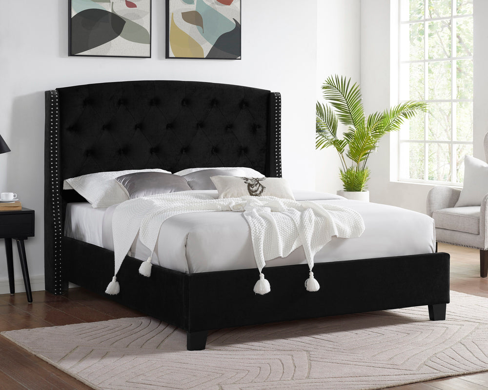 EVA-King Bed-Black<h4><b>Eva - King Headboard, Footboard - Black</b></h4> <table width="100%"><colgroup><col style="width: 30%"> <col style="width: 70%"> </colgroup> <tbody> <tr> <td>Dimensions</td> <td> 85.50"L x 87.00"D x 56.00"H</td> </tr> <tr> <td>Wei