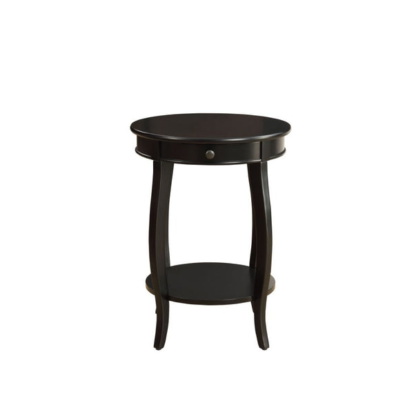  which is designed to have lower storage and a small drawer for remotes or other items. The transitional silhouette in a black finish brings style and function at arms length. This table 