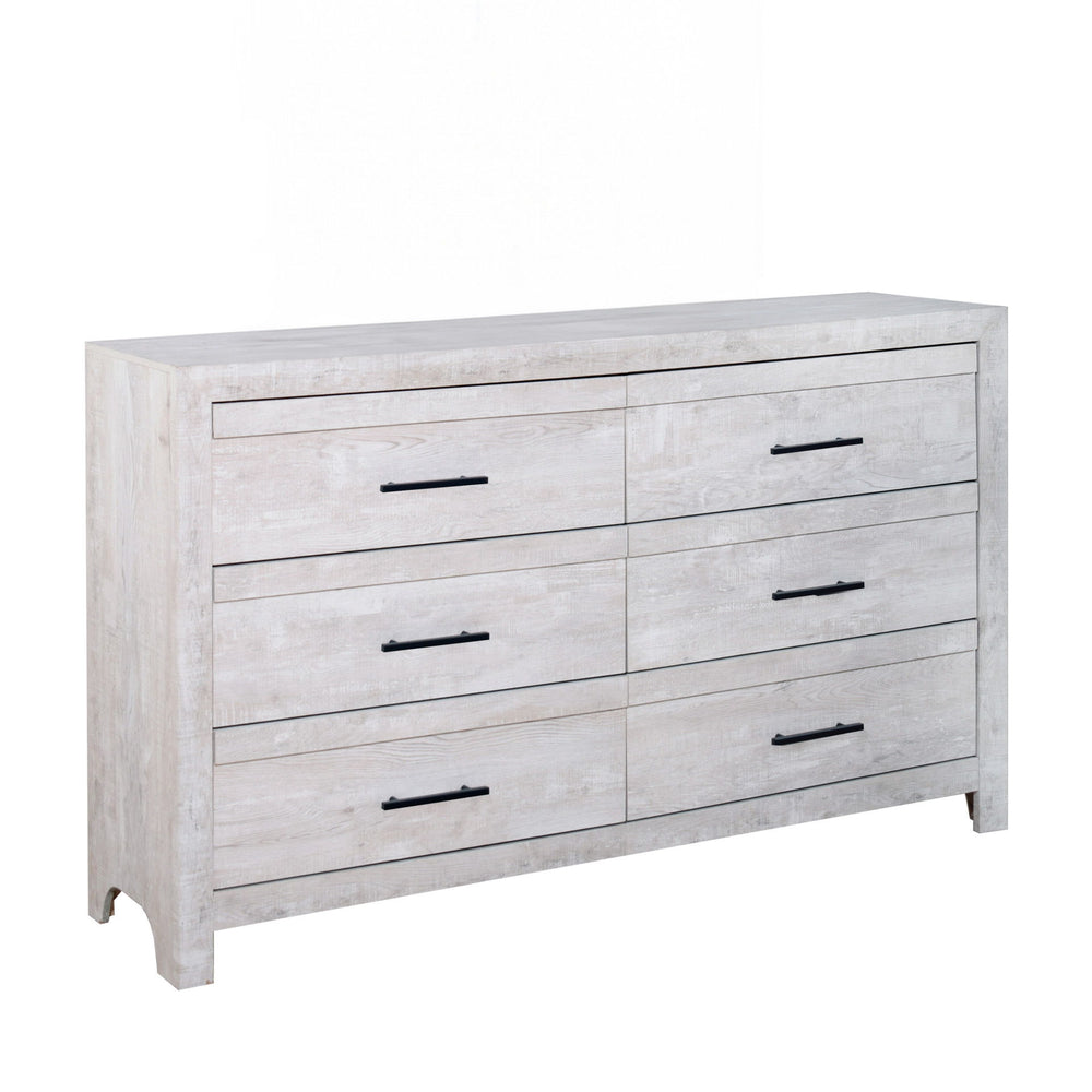 Introducing the Biscayne Six Drawer Dresser, meticulously crafted with durable manufactured wood and adorned with an Eco-Friendly decorative laminate for enduring strength and stability. Its Driftwood finish creates a light, airy ambiance, perfect for unw