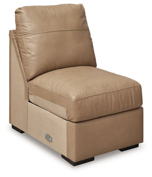 This armless chair is made with a combination of 100% top grain leather and faux leather upholstery. Pairs with other items in the series to make a sectional.<br><br><b>Additional Dimensions</b><br><ul><li>Seat depth: 24-"</li><li>Seat height: 23-"</li><l