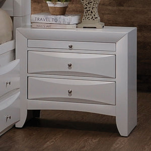 The Ireland nightstand in espresso finish keep essentials close by with 2 storage drawers and 1 pull-out tray. Pull out tray offers you additional surface area. Drawer fronts are beveled and all drawers have English dovetail with center metal glides, its 