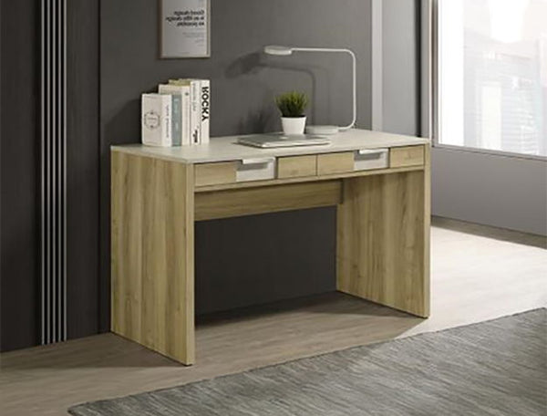 Transform your workspace with this elegantly designed solution, where modern functionality meets timeless style. Featuring a sleek, two-tone finish with a light woodgrain base and a crisp, contrasting surface, this versatile workstation enhances any home 