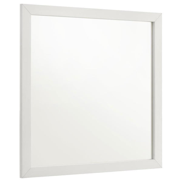 With a fresh look and minimalist design, this dresser mirror creates a versatile look perfect for a modern bedroom ensemble. A rectangular silhouette makes its mark with both functionality and a chic yet basic design. Framing consists of MDF and melamine,