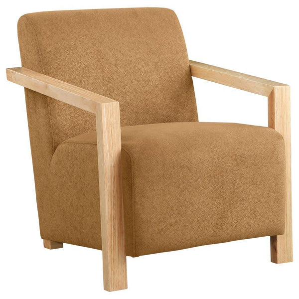 Put an inviting spin on a contemporary seating group with this modern accent armchair. Designed to stand out, it features soft, dimensional upholstery over plush foam cushions to create a smooth, sophisticated presentation. The chair boasts a smooth back 