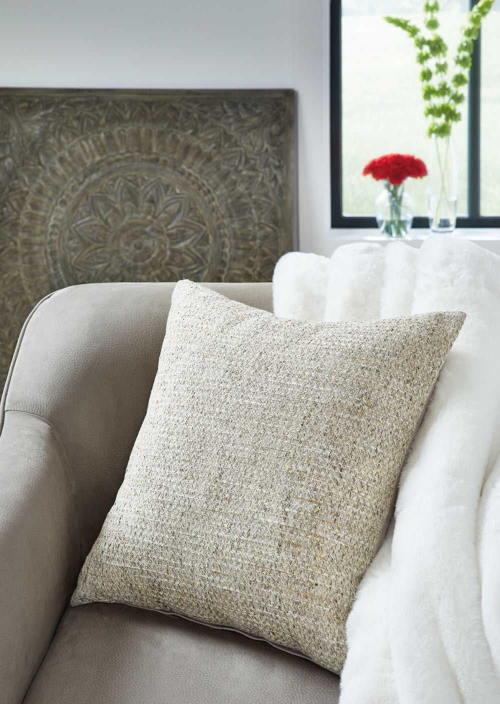 Style, perfectly understated. This woven gray pillow has a simply stunning textural appeal. Place it on a sofa or chair to add a touch of naturally beautiful depth to your decor.<br/><br/><b>Product Features</b><ul><li>Face made of polyester